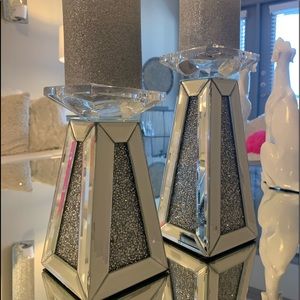 Crystal mirrored candle holders - set of 2